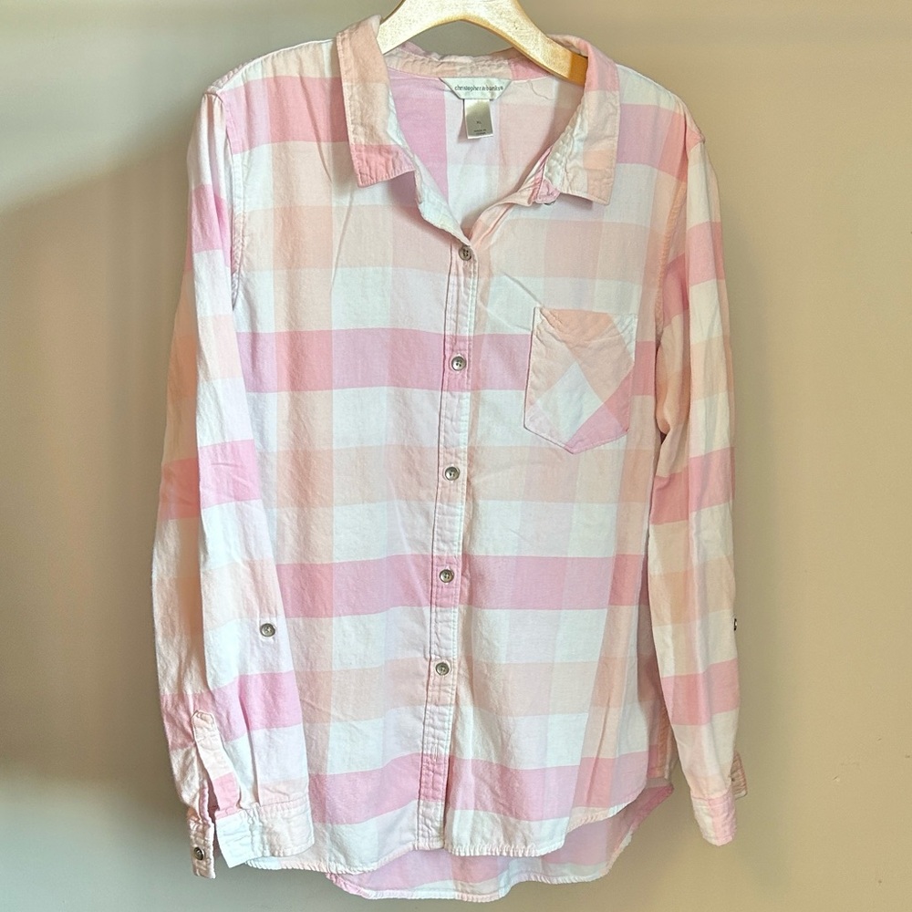 Christopher & Banks Pink and White Checkered Shirt